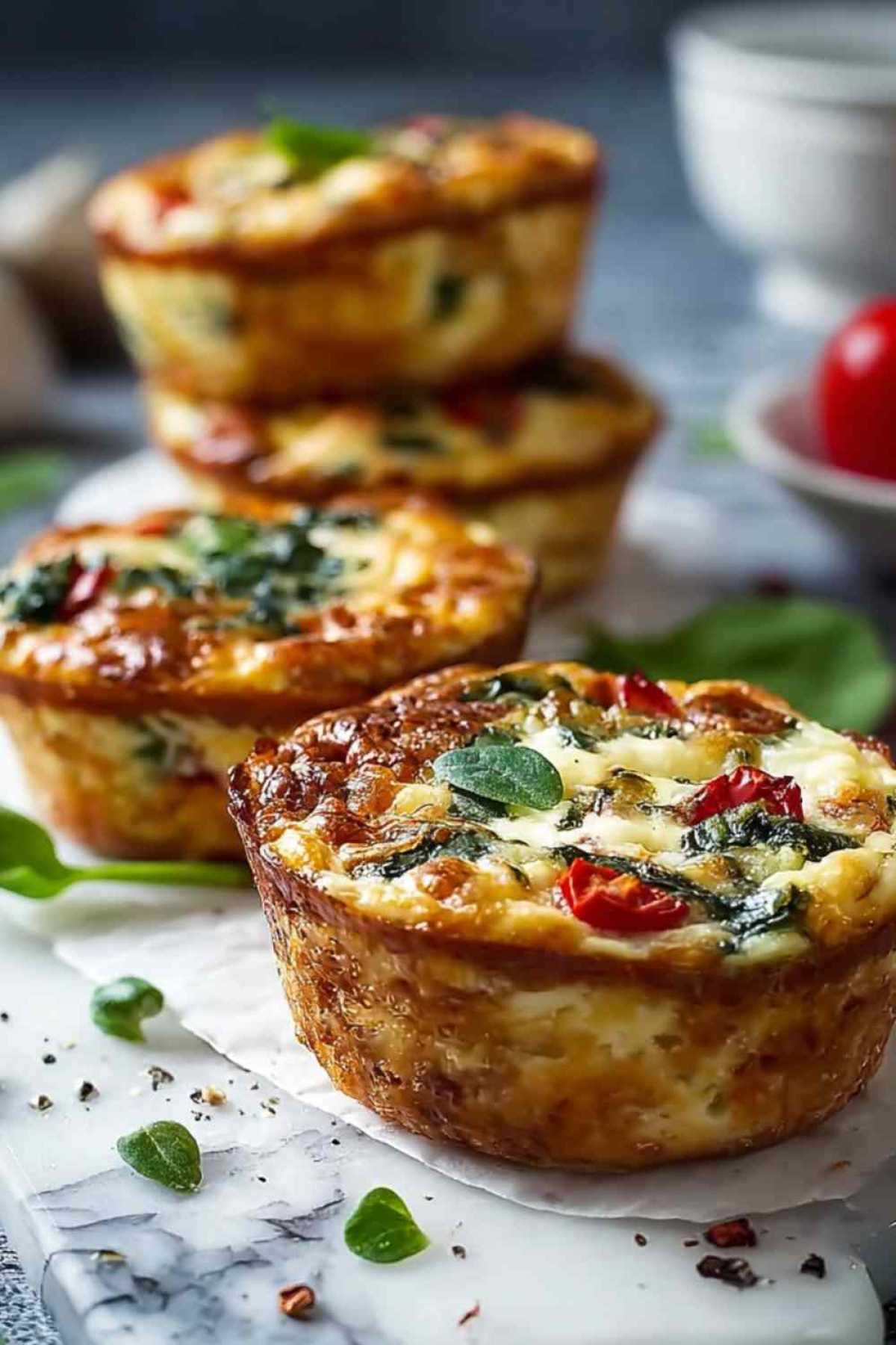 Mini-Quiches mit Gemüse frisch gebacken auf Drahtgitter zeigen goldbraune