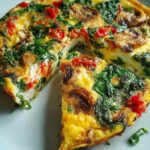 Gesunde Frittata mit Spinat und Feta in backofenfester Pfanne goldbraun gebacken