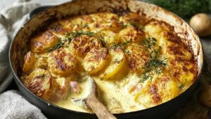 Schwedische Kartoffeln goldbraun gebacken mit Kräutern auf Backblech