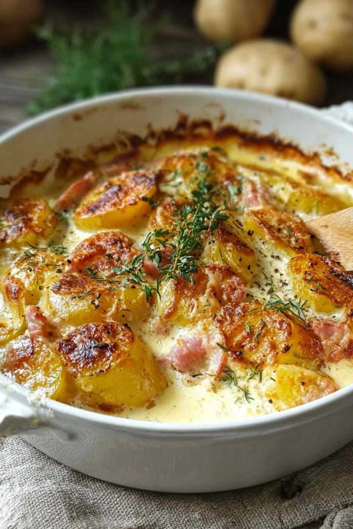 Schwedische Kartoffeln goldbraun gebacken mit Kräutern auf Backblech