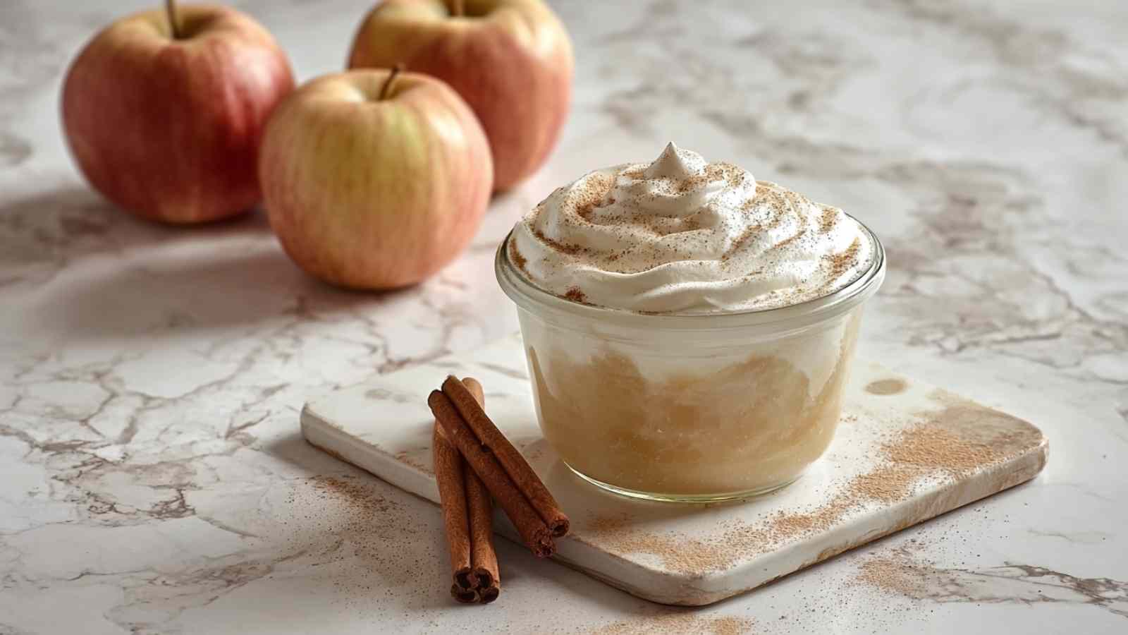 Zimtcreme mit Apfelmus in Gläsern geschichtet mit Zimt bestreut