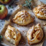 Frisch gebackene Blätterteig Apfeltaschen mit goldbrauner Kruste auf Backpapier
