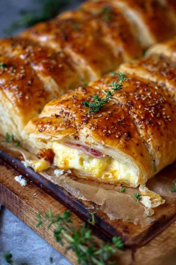 Blätterteig mit Schinken und Käse gefüllt