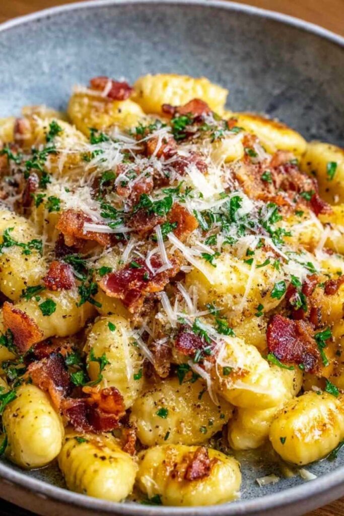Gnocchi Carbonara mit Speck und Parmesan