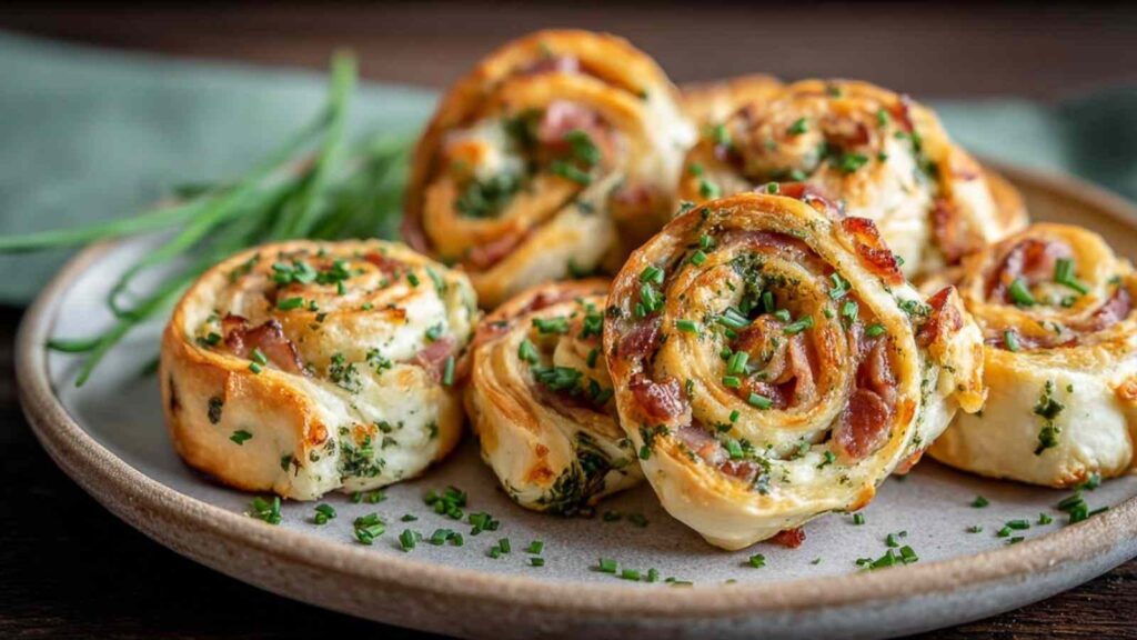 Herzhafte Blätterteigschnecken mit Speck und Käse