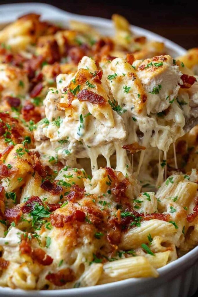 Cremiger Hähnchen-Bacon-Ranch-Nudelauflauf