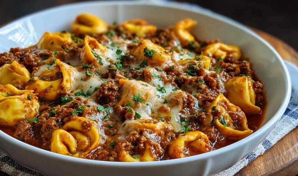 Herzhafter Tortellini-Auflauf mit Rindfleisch