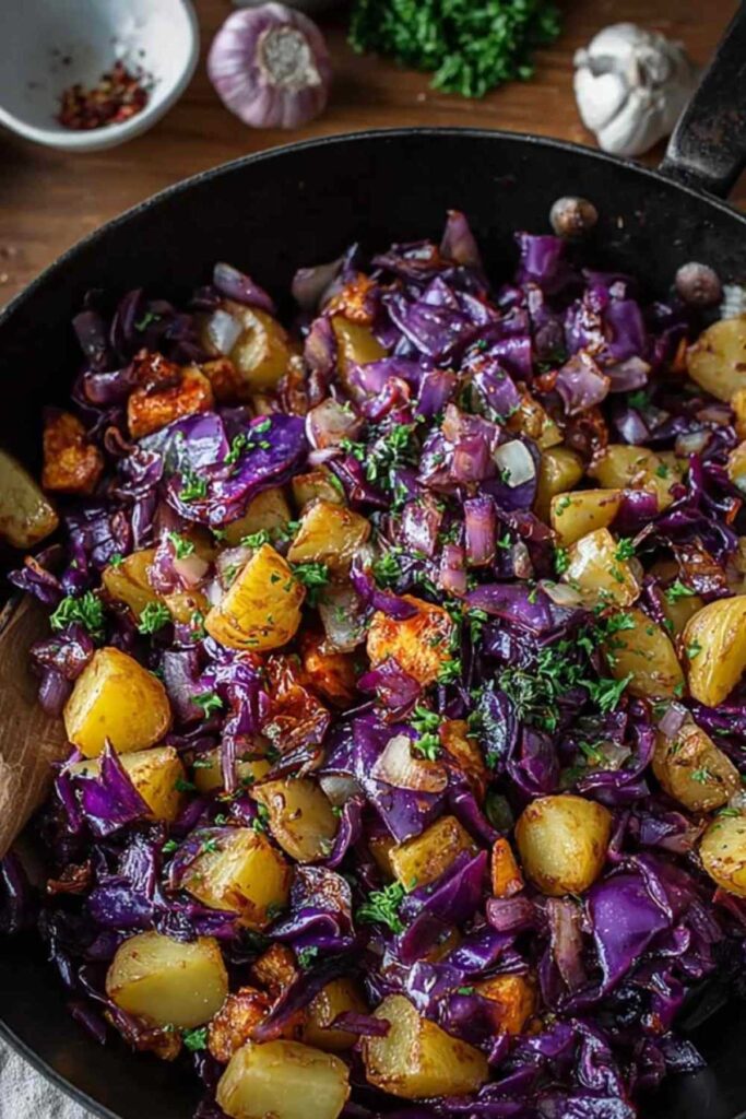 Rotkohl Pfanne mit Kartoffeln – Einfaches Herbstgericht