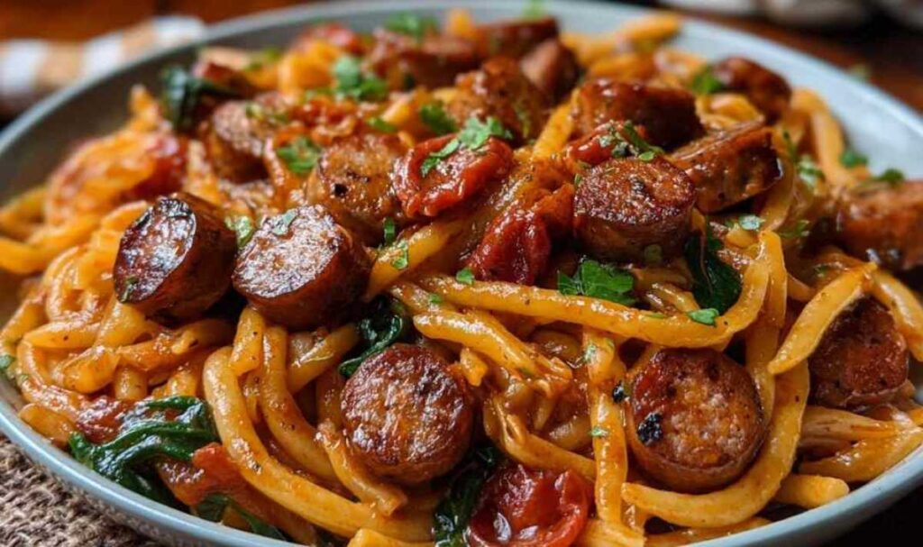 Würzige Honig-BBQ-Wurst-Pasta