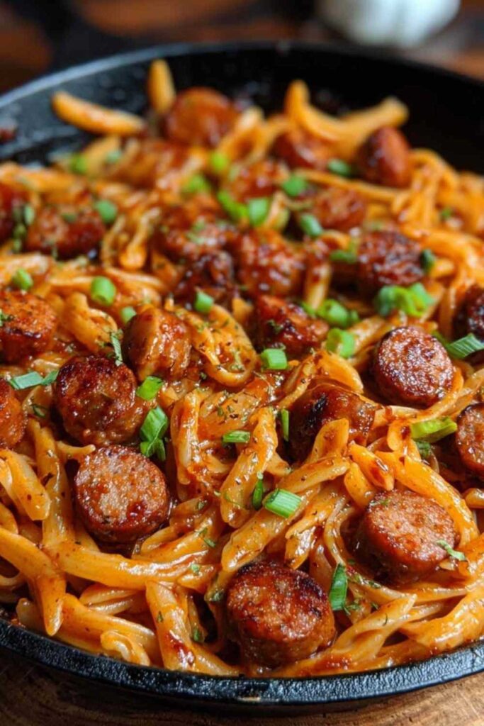 Würzige Honig-BBQ-Wurst-Pasta
