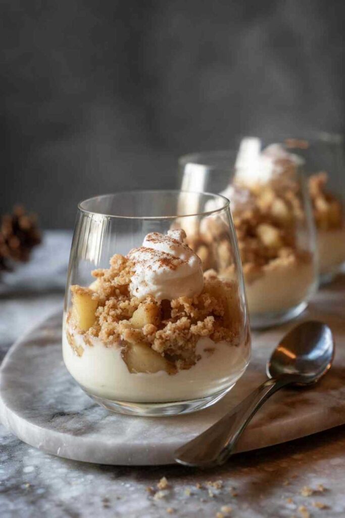 Bratapfel-Crumble Dessert im Glas