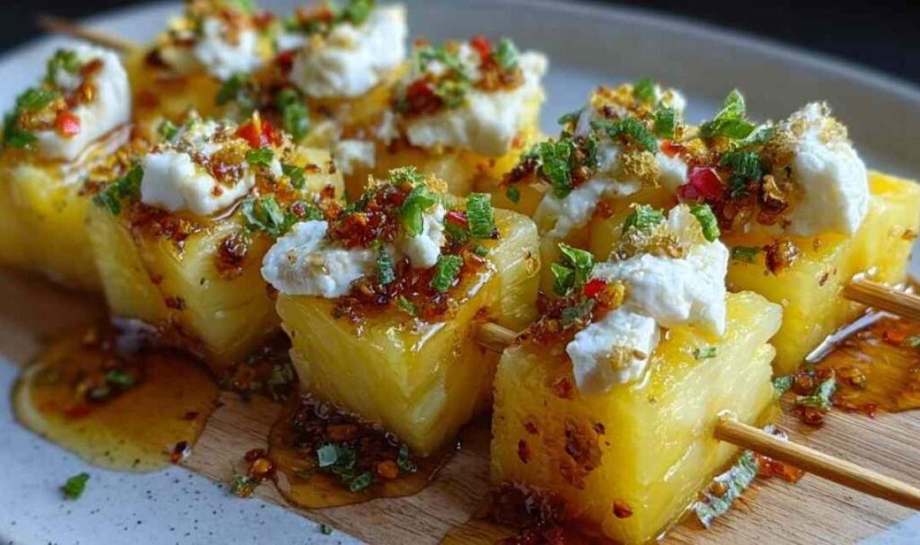 Ananas-Feta-Spieße mit Chilihonig