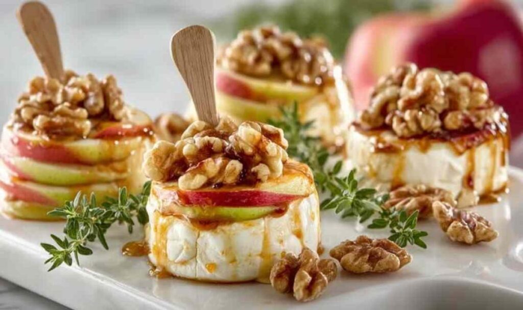 Apfel-Camembert-Spieße mit Walnüssen