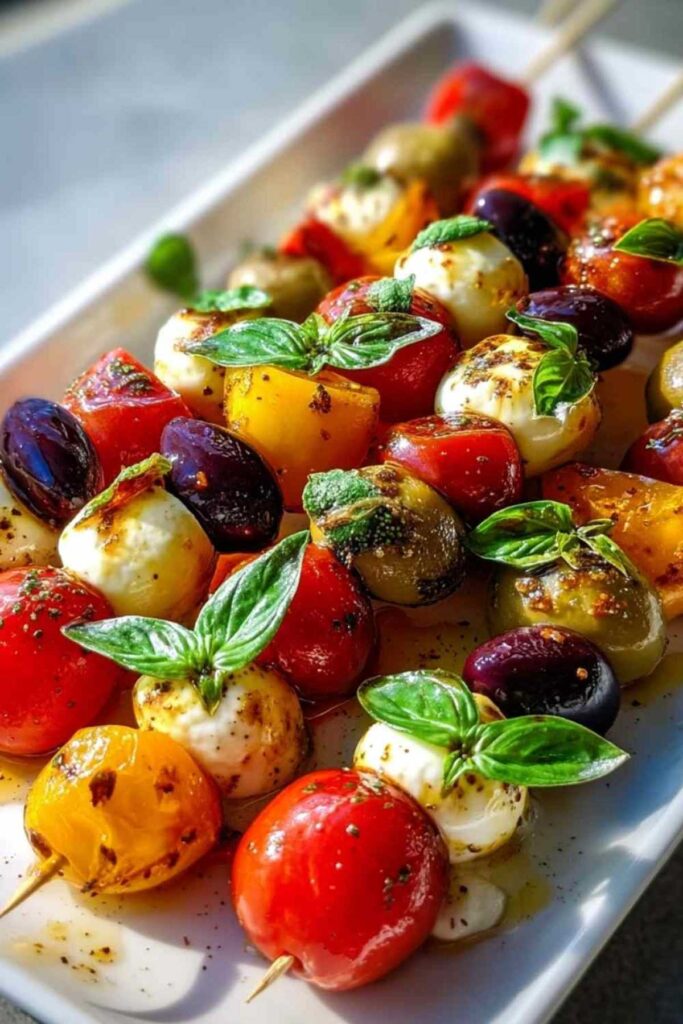 Bunte Antipasti-Spieße