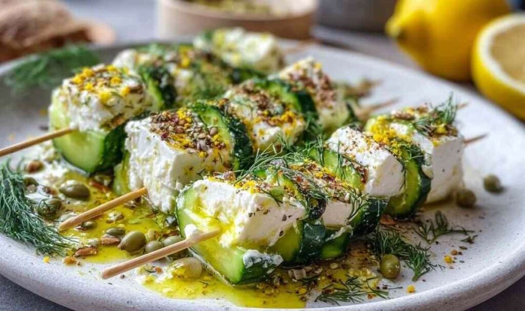 Gurken-Feta-Spieße mit Dill