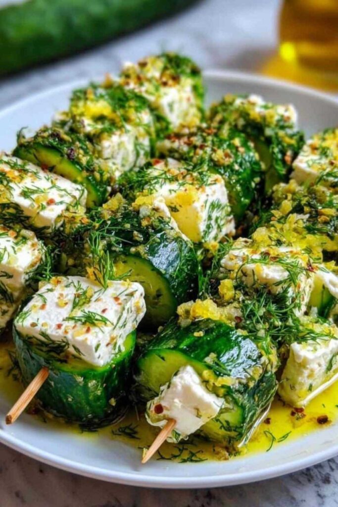Gurken-Feta-Spieße mit Dill