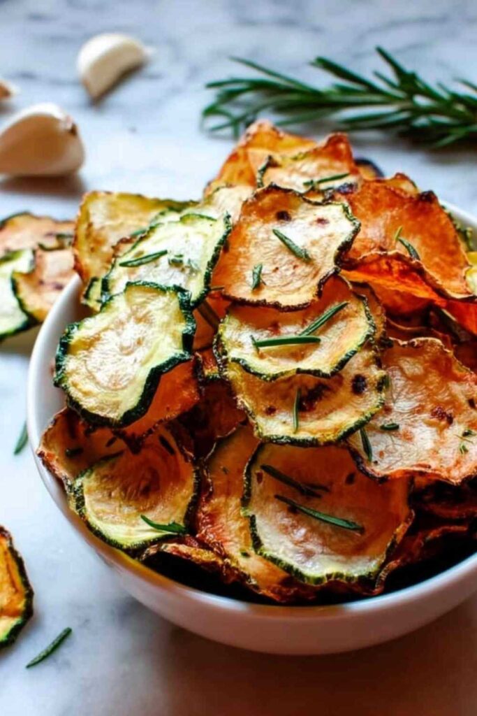 Knusprige Zucchini-Chips mit Knoblauch