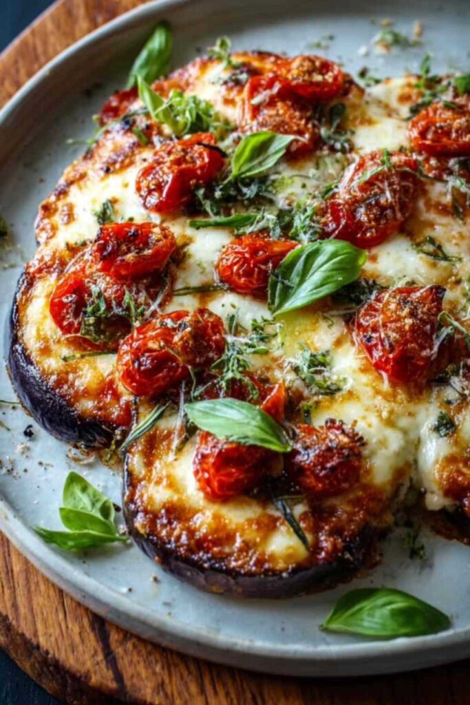 Ofen-Auberginen mit Tomaten & Mozzarella