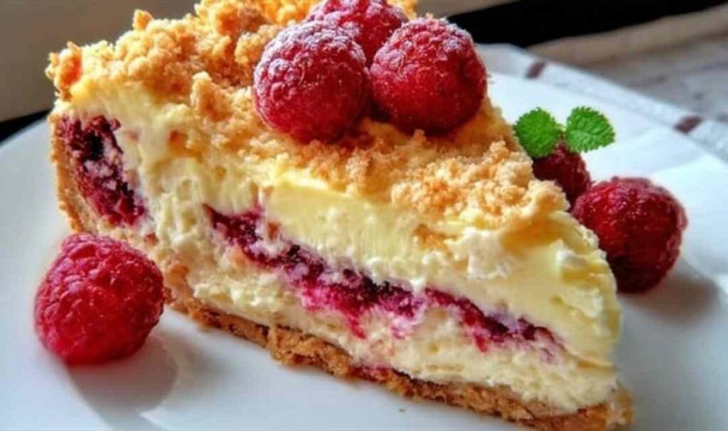 Vanille-Himbeer-Käsekuchen mit Streuseln