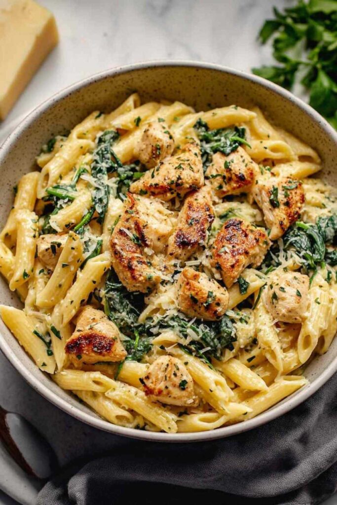 Gesunde Knoblauch-Parmesan-Hähnchen-Pasta