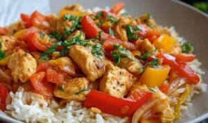 Hähnchen-Pfanne mit Paprika & Reis