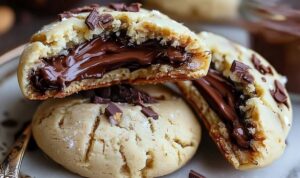 Nutella gefüllte Kekse auf Kuchengitter mit Puderzucker bestäubt