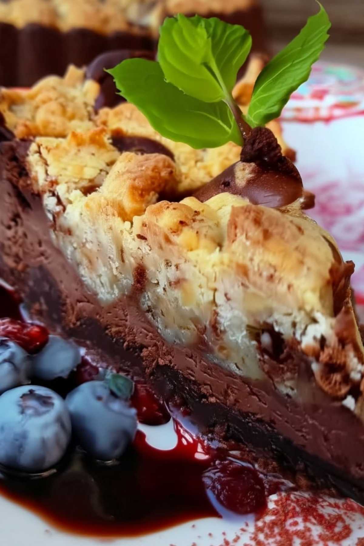 Angeschnittene Nutellatorte mit Streuseln zeigt cremige Schichten und Schokoladenboden