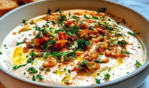 Schafskäse-Creme mit geröstetem Knoblauch