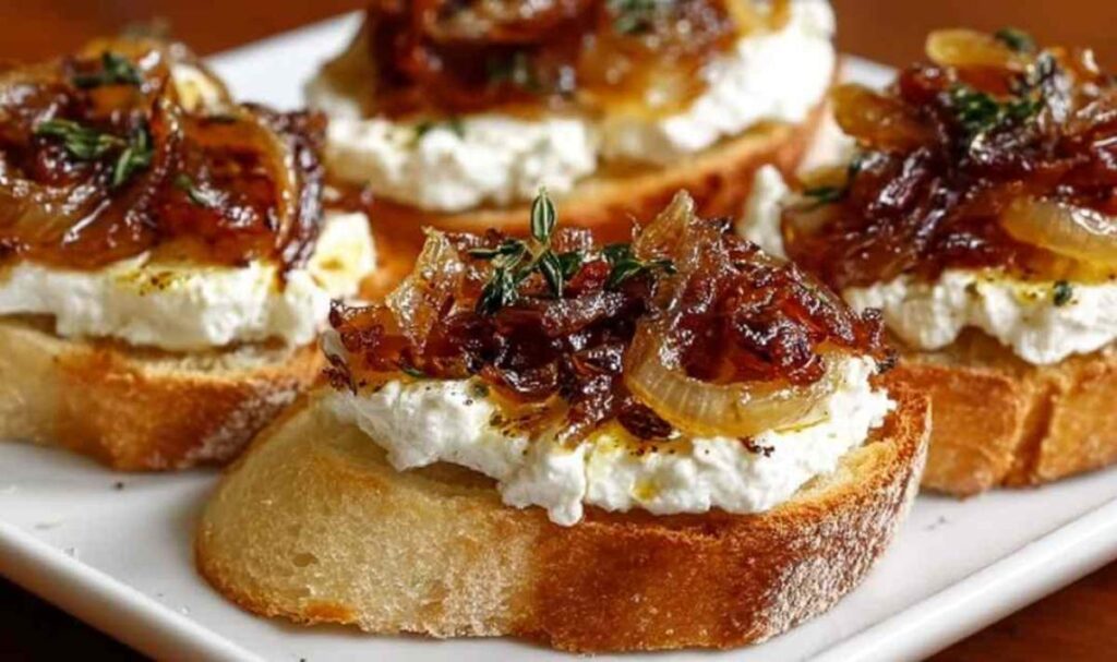 Ziegenkäse-Crostini mit karamellisierten Zwiebeln