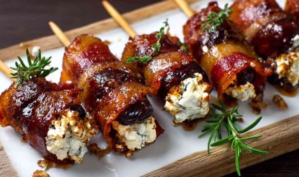 Ziegenkäse-Dattel-Spieße mit Speck