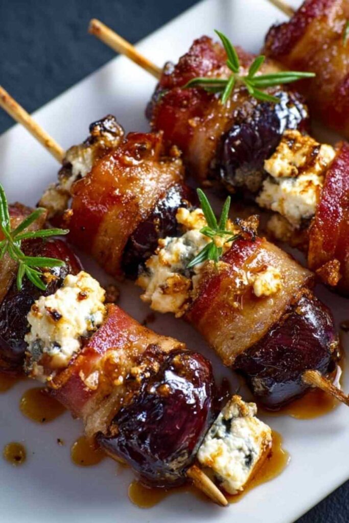 Ziegenkäse-Dattel-Spieße mit Speck