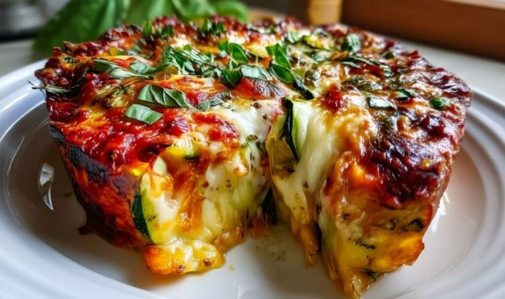 Zucchini-Tomaten-Auflauf mit goldbrauner Käsekruste direkt aus dem Ofen