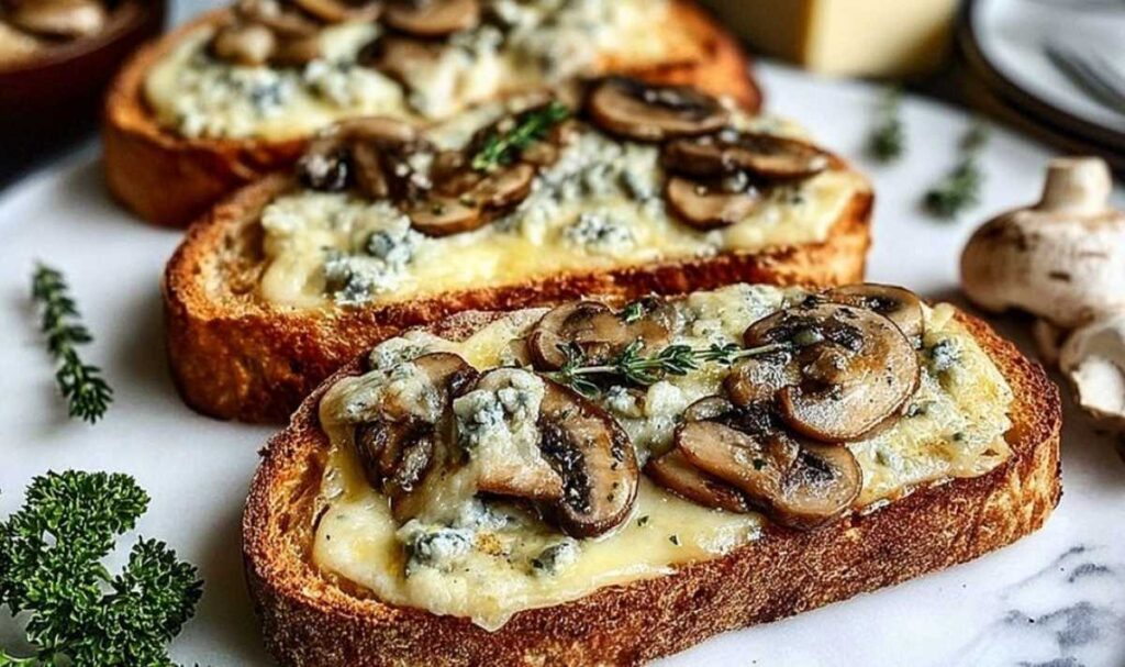 Knusprige Käse-Champignon-Knoblauch-Toasts
