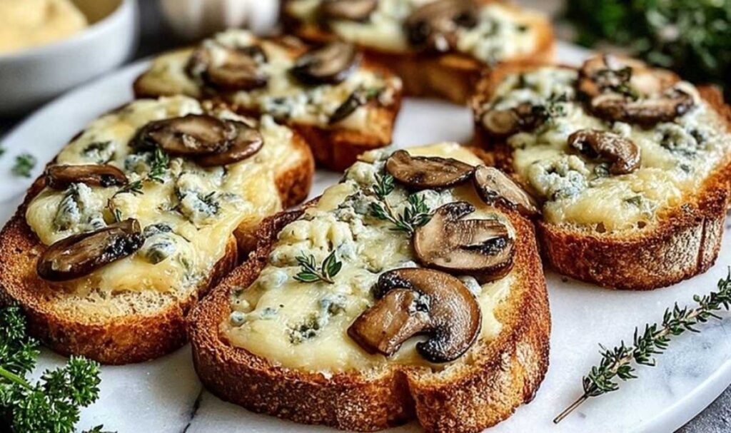 Knusprige Käse-Champignon-Knoblauch-Toasts