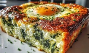Low Carb Spinat-Auflauf mit Feta und Ei in Auflaufform goldbraun gebacken