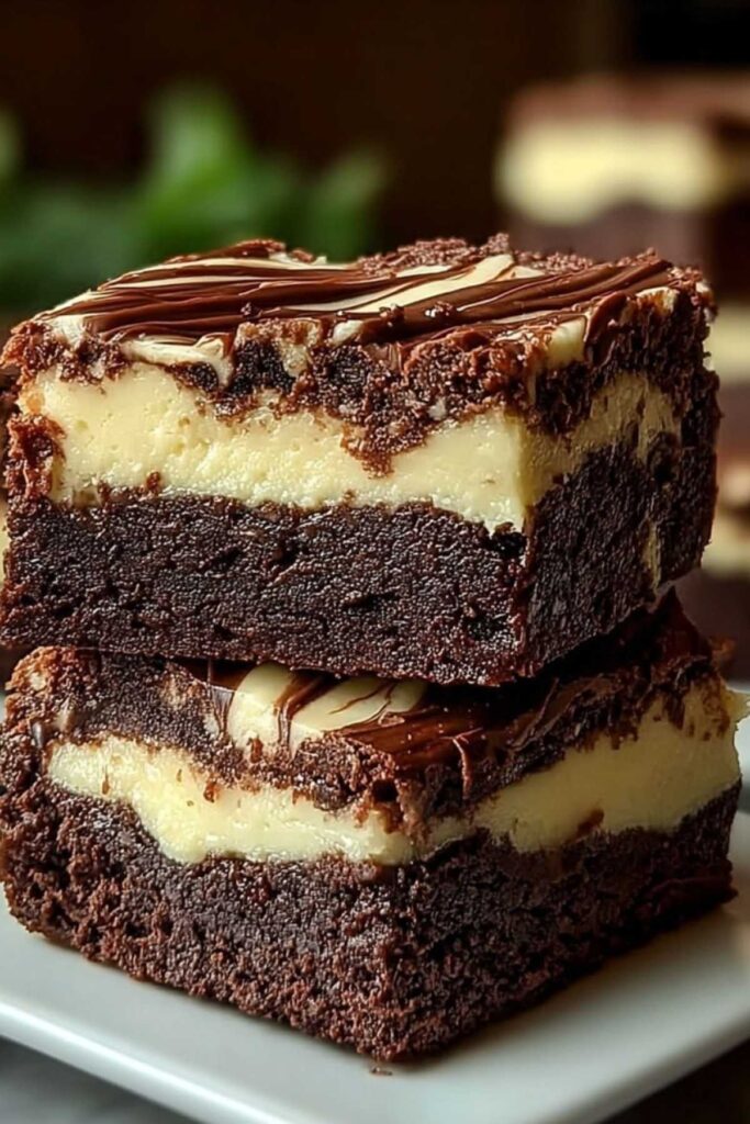 Angeschnittener Frischkäse-Brownie zeigt saftige Textur und cremige Marmorierung