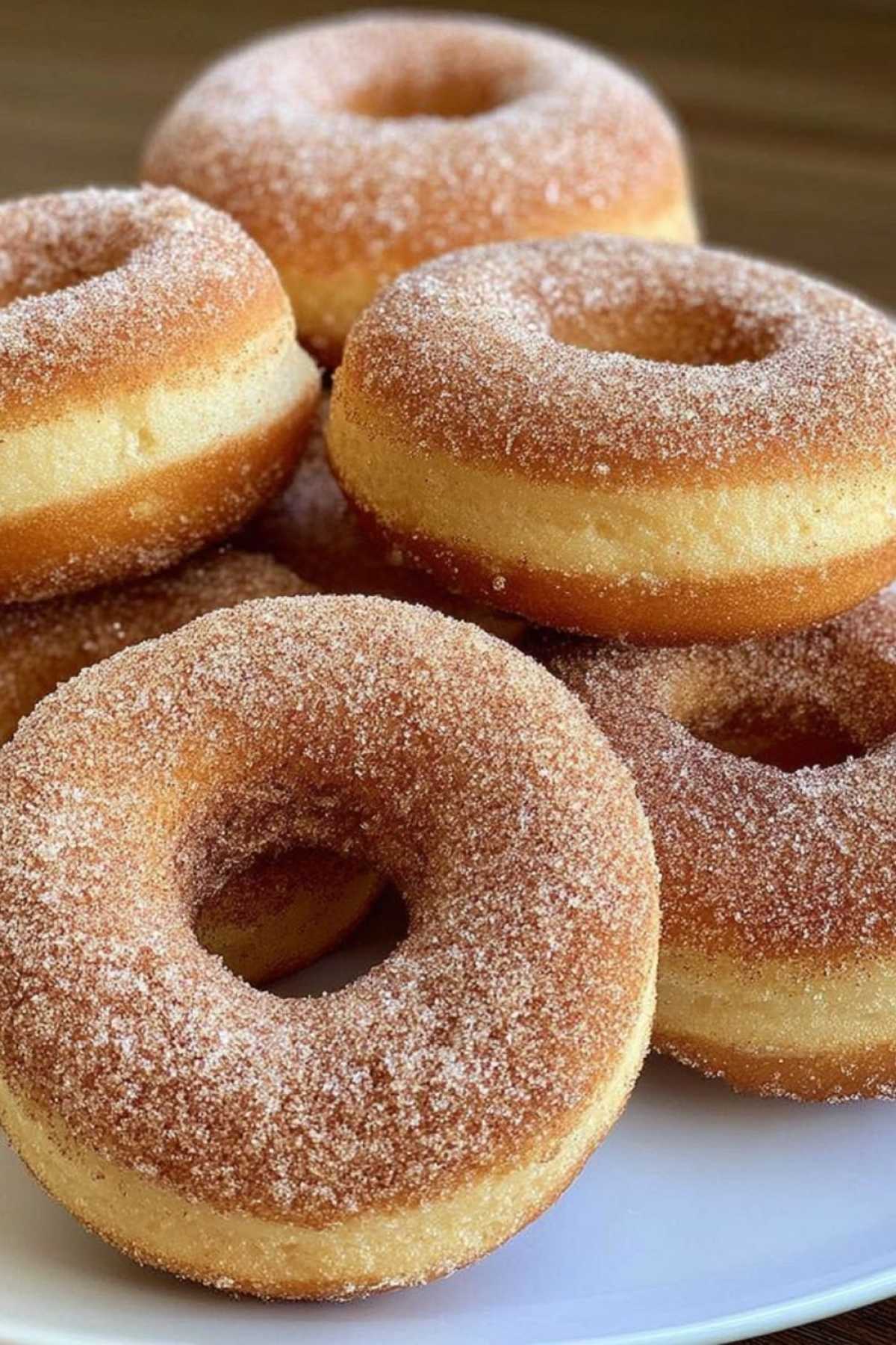 Mehrere Airfryer Donuts liegen mit Abstand im Backkorb eines Heißluftfritteuse