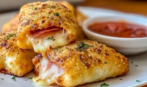 Goldbraun gebackene Airfryer Pizzabrötchen in einem Korb serviert