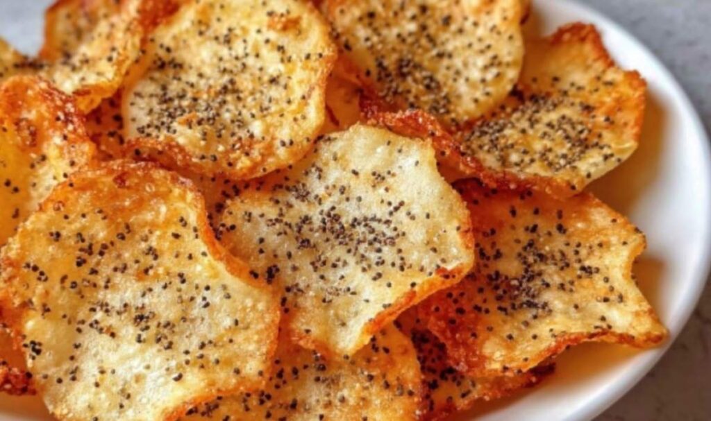 Knusprige Hüttenkäse Chips frisch aus dem Ofen auf einem Backblech