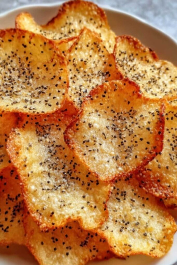 Servierte Hüttenkäse Chips in einer Schüssel als gesunder Snack