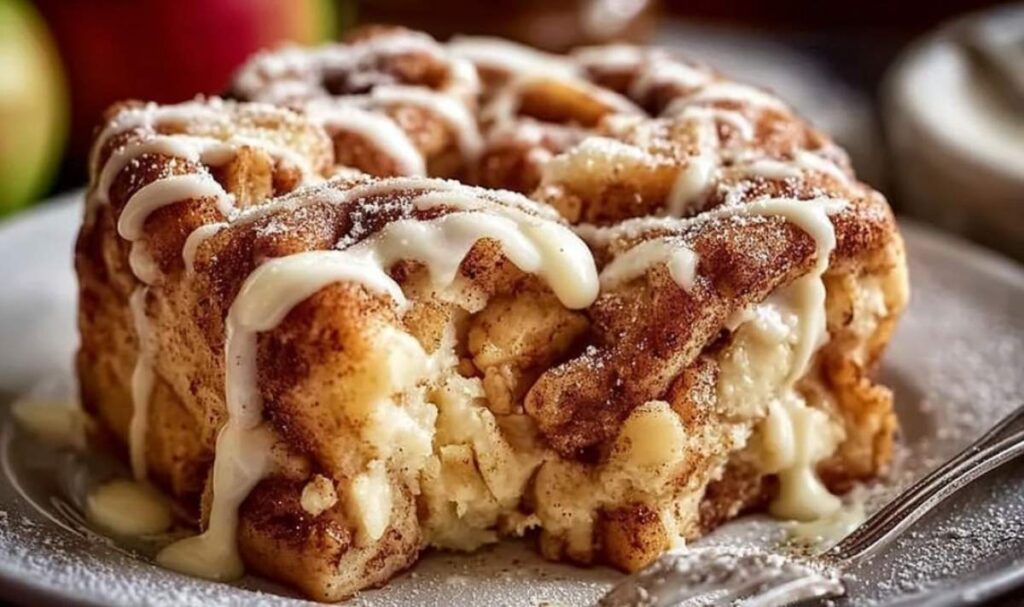 Saftiger Zimtschnecken Apfelkuchen frisch aus dem Ofen in einer Springform